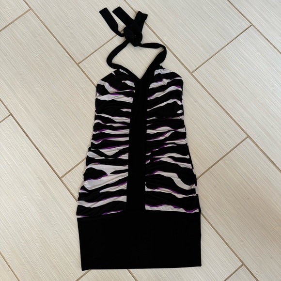 Vintage Y2K 2000s Sassy Open Back With Zebra Print Bodycon Stretch Dress Black S - Picture 8 of 8